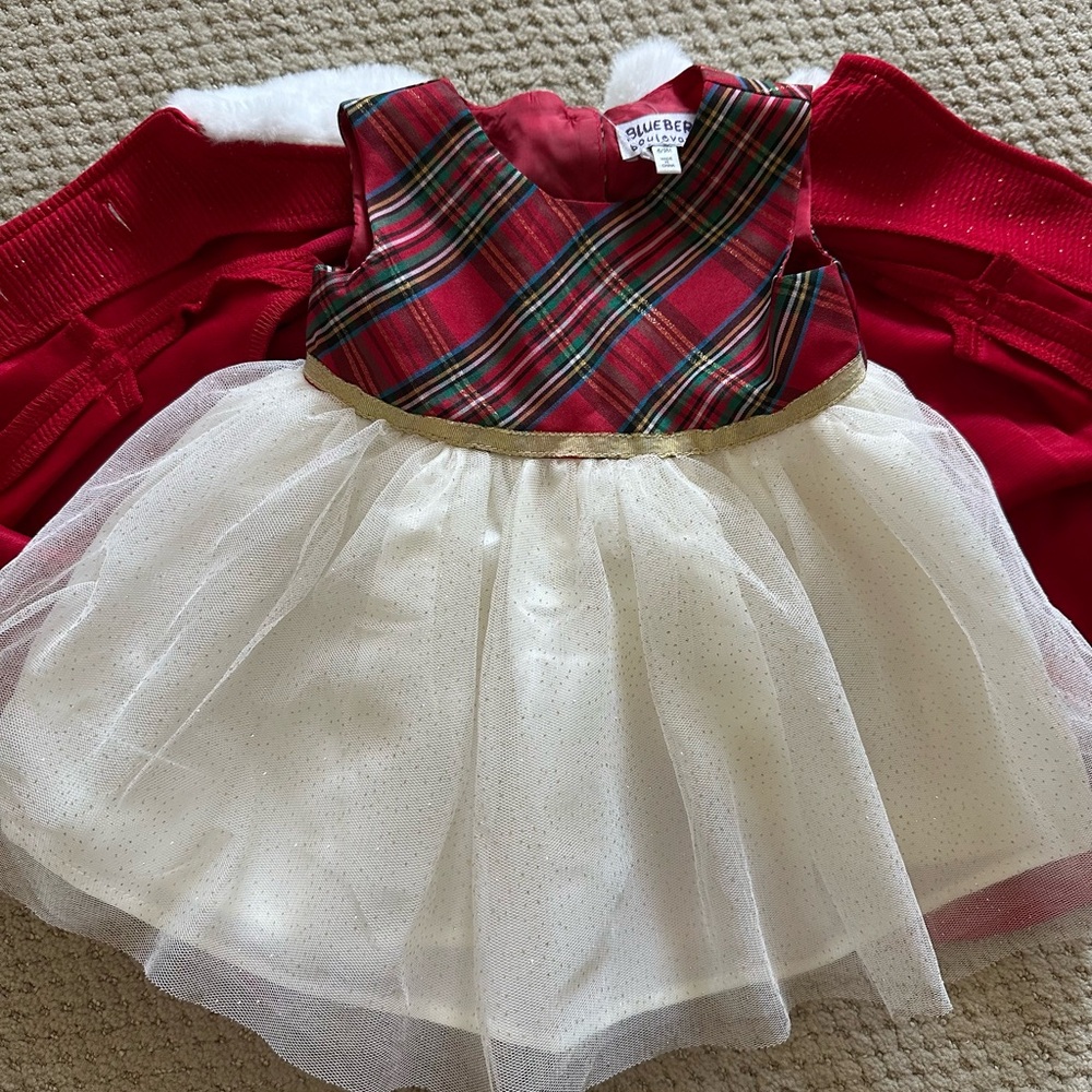 Blueberi Boulevard Festive Plaid and Tulle Dress